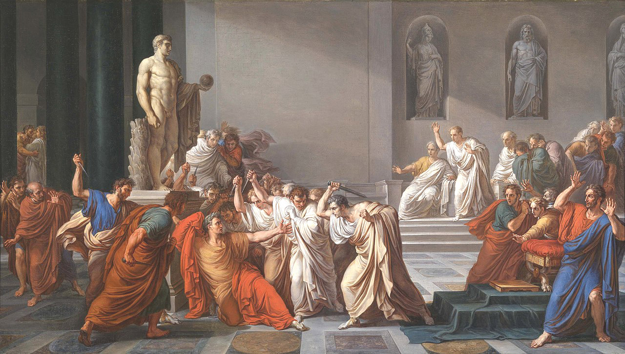 The Death of Julius Caesar by Vincenzo Camuccini, 1806 at Wikimedia Commons.