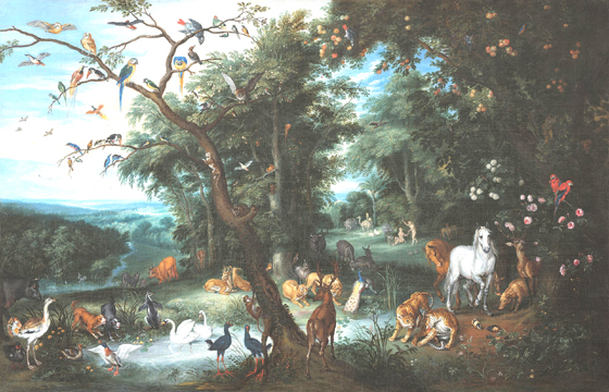 The Garden of Eden (1655-61), by Izaak van Oosten at Wikimedia Commons.