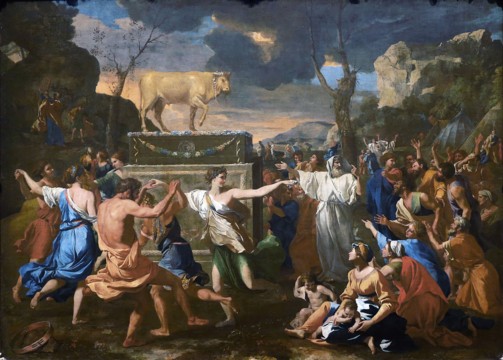 Painting by Nicolas Painting by Poussin: The Adoration of the Golden Calf at Wikimedia Commons.