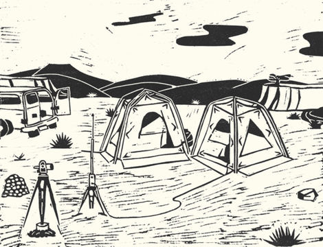 Base camp in Tripoli etching by the author