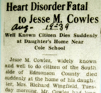 Part of obituary in the Brownsville, Ky, newspaper.