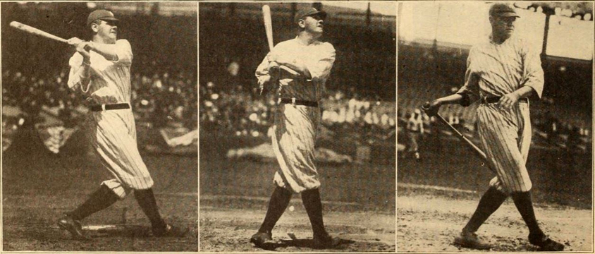Stills from the American baseball film Heading Home (1920), also known as Headin' Home, with Babe Ruth, on page 42 of the August 28, 1920 Exhibitors Herald.