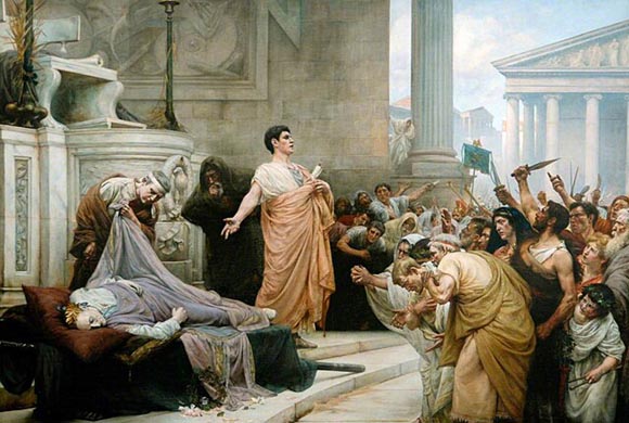 Image from Wikimedia Commons--Marc Antony's Oration at Caesar's Funeral by George Edward Robertson