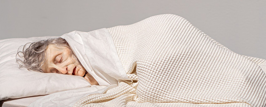 Old woman sleeping, 2000, construction by Ron Mueck at Wikimedia Commons.