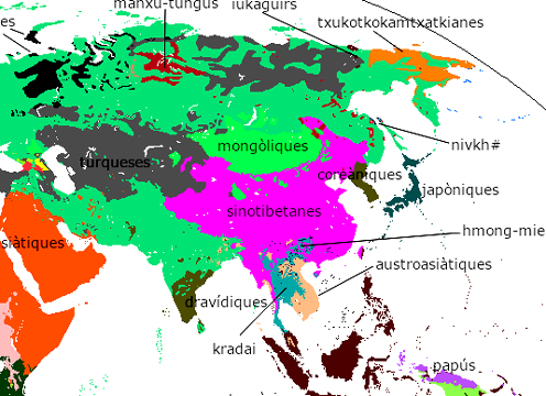 Chart showing languages families in Simran's part of the world.